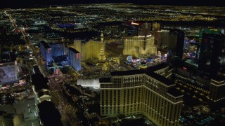 DCA03_193 - 4K aerial stock footage of panning across hotels on Las Vegas Strip, Nevada Night