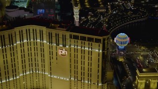 4K aerial stock footage of orbiting back of Planet Hollywood Resort and Casino, Las Vegas, Nevada Night Aerial Stock Footage | DCA03_206