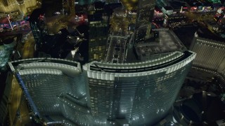 DCA03_213 - 4K aerial stock footage of orbiting Aria Resort and Casino, Las Vegas, Nevada Night