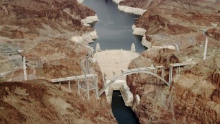 DCA04_005 - 4K aerial stock footage hovering above the Hoover Dam, Boulder City, Nevada