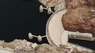 DCA04_010 - 4K aerial stock footage of a bird's eye view of the Hoover Dam with traffic, Boulder City, Nevada