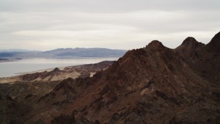 4K aerial stock footage of panning from Lake Mead to the Hiller Mountains, Nevada Aerial Stock Footage | DCA04_083