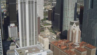 4K aerial stock footage of Los Angeles Public Library, Downtown skyscrapers, Los Angeles, California Aerial Stock Footage | DCA05_034