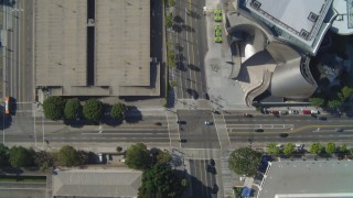 4K aerial stock footage of North Grand Avenue, Walt Disney Concert Hall, Downtown Los Angeles, California Aerial Stock Footage | DCA05_038