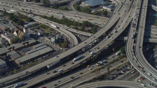 4K aerial stock footage of Interstate 110 and 10 interchange, Downtown Los Angeles, California Aerial Stock Footage | DCA05_050