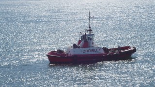 4K aerial stock footage of orbiting a tugboat, Long Beach, California Aerial Stock Footage | DCA06_031