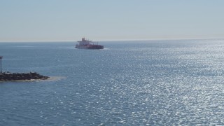 4K aerial stock footage of an oil tanker sailing toward Long Beach, California Aerial Stock Footage | DCA06_036