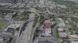 DCA06_065 - 4K aerial stock footage tilt from light traffic to reveal freeway interchange, Mar Vista, California