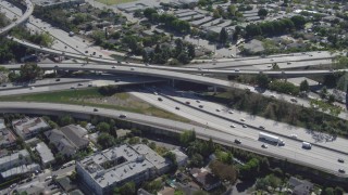 DCA06_067 - 4K aerial stock footage of flying away from Interstate 405 and Interstate 10 interchange, Mar Vista, California