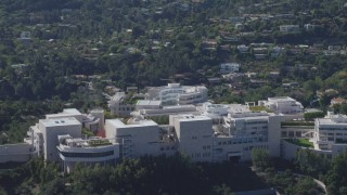 4K aerial stock footage of flying by the J. Paul Getty Museum, Los Angeles, California Aerial Stock Footage | DCA06_069