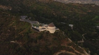 4K aerial stock footage of orbiting the Griffith Observatory, Los Angeles, California, sunset Aerial Stock Footage | DCA07_003