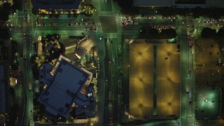 DCA07_043 - 4K aerial stock footage of bird's eye view following South Grand Avenue, becomes North Grand Avenue, Downtown Los Angeles, California, night