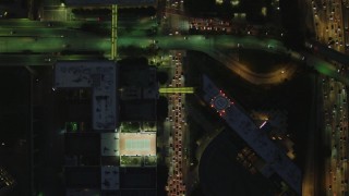 4K aerial stock footage of bird's eye view following South Figueroa, Downtown, Los Angeles, California, night Aerial Stock Footage | DCA07_047