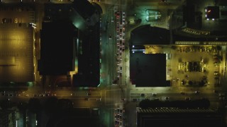 DCA07_070 - 4K aerial stock footage of bird's eye view following Wilshire Blvd from South Oxford to South St. Andrews Place, Koreatown, Los Angeles, California, night