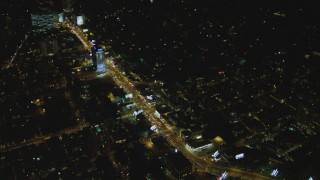 4K aerial stock footage of flying by the Sunset Strip, West Hollywood, California, night Aerial Stock Footage | DCA07_096