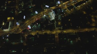 DCA07_109 - 4K aerial stock footage of Sunset Strip and Sunset Blvd, West Hollywood, California, night