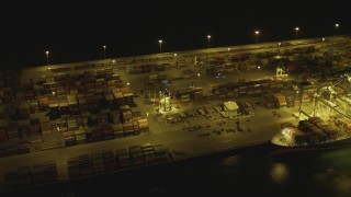 4K aerial stock footage of cargo containers at Port of Long Beach, California, night Aerial Stock Footage | DCA07_143