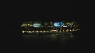 4K aerial stock footage of a cruise ship sailing near the Port of Los Angeles, San Pedro, California, night Aerial Stock Footage | DCA07_156