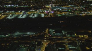 4K aerial stock footage of tracking passenger jet taxiing, LAX (Los Angeles International Airport), Los Angeles, California, night Aerial Stock Footage | DCA07_165