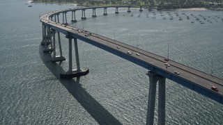 DCA08_016 - 4K aerial stock footage approach and orbit the Coronado Bridge, San Diego, California