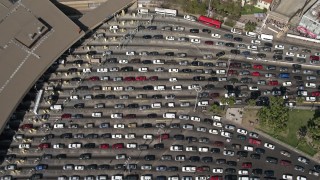 DCA08_064 - 4K aerial stock footage of a bird's eye view of heavy checkpoint traffic, US/Mexico Border, Tijuana