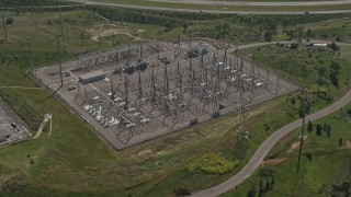 DCA08_121 - 4K aerial stock footage orbit an electricity substation, Chula Vista, California