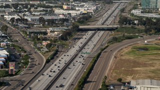 4K aerial stock footage of light traffic on the State Route 163 freeway, Clairemont, California Aerial Stock Footage | DCA08_141