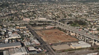 DCA08_189 - 4K aerial stock footage pan across the Coronado Bridge and Interstate 5, San Diego, California