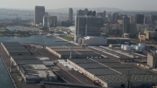 4K aerial stock footage approach a waterfront hotel in Downtown San Diego, California Aerial Stock Footage | DCA08_191