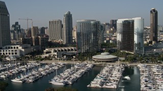 4K aerial stock footage of waterfront luxury hotels and marina, Downtown San Diego, California Aerial Stock Footage | DCA08_201