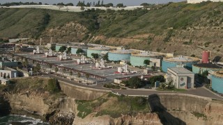 4K aerial stock footage flyby an oceanfront water treatment plant, Point Loma, California Aerial Stock Footage | DCA08_220