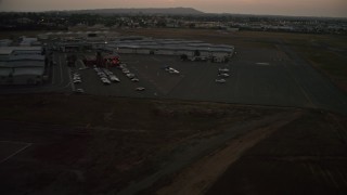 4K aerial stock footage of landing at Montgomery Field airport in California, twilight Aerial Stock Footage | DCA08_340