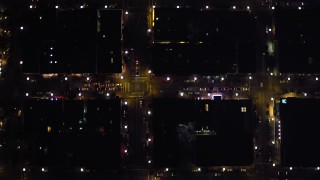 4K aerial stock footage of a bird's eye view of city streets in Downtown San Diego, California, Night Aerial Stock Footage | DCA08_353