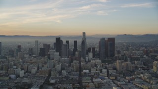 5K aerial stock footage of Downtown Los Angeles seen from south of the city at sunset, California Aerial Stock Footage | DCLA_018