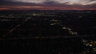 5K aerial stock footage of San Fernando Valley suburban residential neighborhoods at twilight, California Aerial Stock Footage | DCLA_086