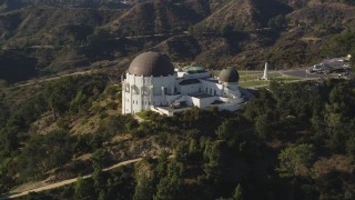 5K aerial stock footage orbit east side and front of the Griffith Observatory in Los Angeles, California Aerial Stock Footage | DCLA_110