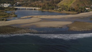 DCLA_172 - 5K aerial stock footage of flocks of birds by the beach in Malibu, California