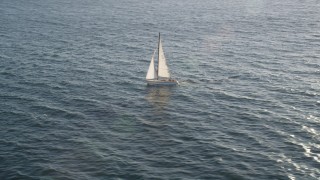 DCLA_187 - 5K aerial stock footage flyby sailboat on the ocean near Marina Del Rey, California