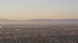 5K aerial stock footage track two airliners approaching Los Angeles International Airport, California Aerial Stock Footage | DCLA_203