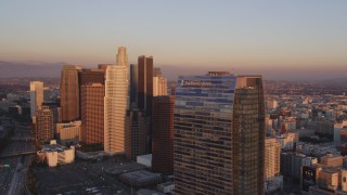 DCLA_226 - 5K aerial stock footage flyby Downtown Los Angeles at sunset to reveal The Ritz-Carlton, California