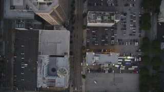 5K aerial stock footage bird's eye view of Grand Avenue through Downtown Los Angeles at twilight, California Aerial Stock Footage | DCLA_256