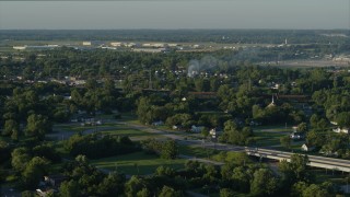 5.7K aerial stock footage of a residential fire, sunrise, East St. Louis, Illinois Aerial Stock Footage | DX0001_000532