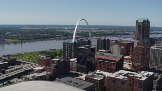 5.7K aerial stock footage of the Mississippi River, the Arch and Downtown St. Louis, Missouri Aerial Stock Footage | DX0001_000620