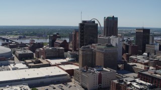 5.7K aerial stock footage flyby office buildings and skyscrapers in Downtown St. Louis, Missouri Aerial Stock Footage | DX0001_000623