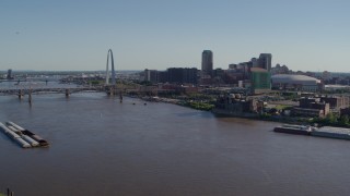 5.7K aerial stock footage of flying over the river toward Downtown St. Louis, Missouri Aerial Stock Footage | DX0001_000650