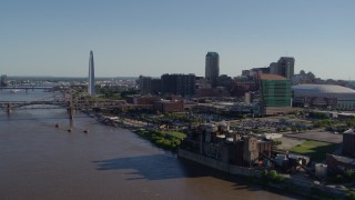 5.7K aerial stock footage of approaching the Four Seasons Hotel and Downtown St. Louis, Missouri Aerial Stock Footage | DX0001_000651