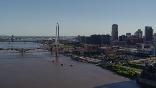 5.7K aerial stock footage of the bridge and Gateway Arch in Downtown St. Louis, Missouri Aerial Stock Footage | DX0001_000653