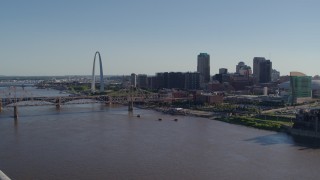 DX0001_000654 - 5.7K aerial stock footage fly away from the Mississippi River and Downtown St. Louis, Missouri