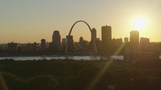 5.7K aerial stock footage of the Gateway Arch and Downtown St. Louis, Missouri with the setting sun Aerial Stock Footage | DX0001_000702