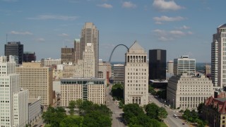 5.7K aerial stock footage approach 22nd Judicial Circuit Court in Downtown St. Louis, Missouri Aerial Stock Footage | DX0001_000783